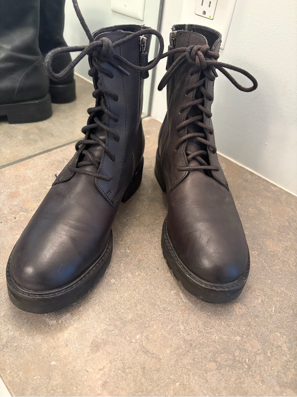 Eileen Fisher lace up style w side zipper. Comfortable